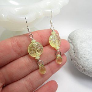 Uranium Glass bead earrings with teardrop dangle